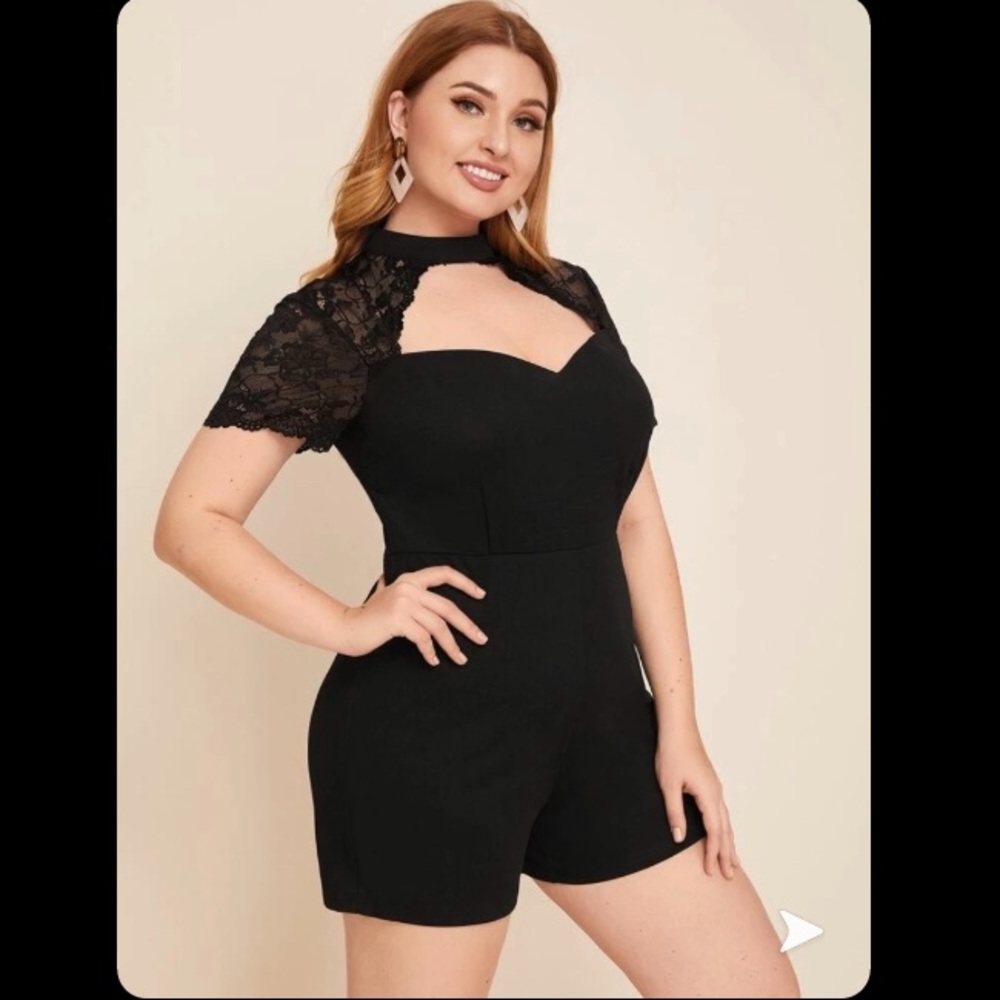 Floral lace shoulder romper